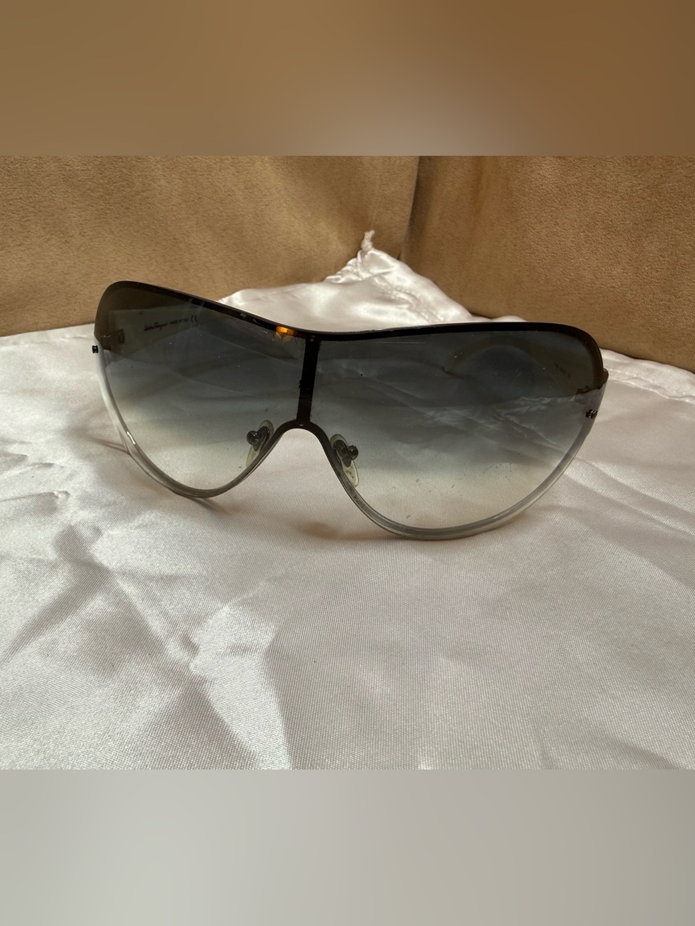 Salvatore Ferragamo Shield Sunglasses White 
Gradient Lens Italy-with callouts